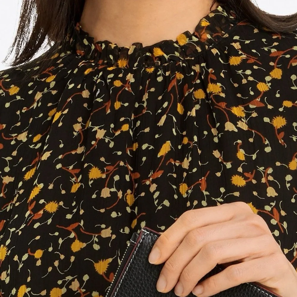 Draper James Black Midi Dress with Yellow & Orange Floral Print